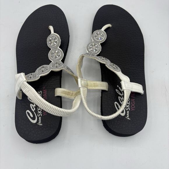 Skechers Cali Sandals Womens Size 11 Meditation Sparkly Fleur‎ White Thong Flip - Picture 4 of 9